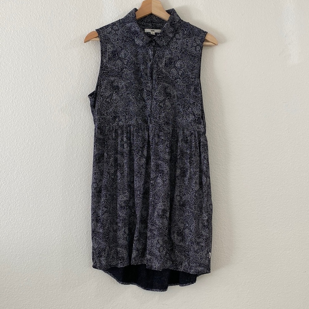VANS Black Spotted Print Back Cut Out Sleeveless Collared Dress Sz L